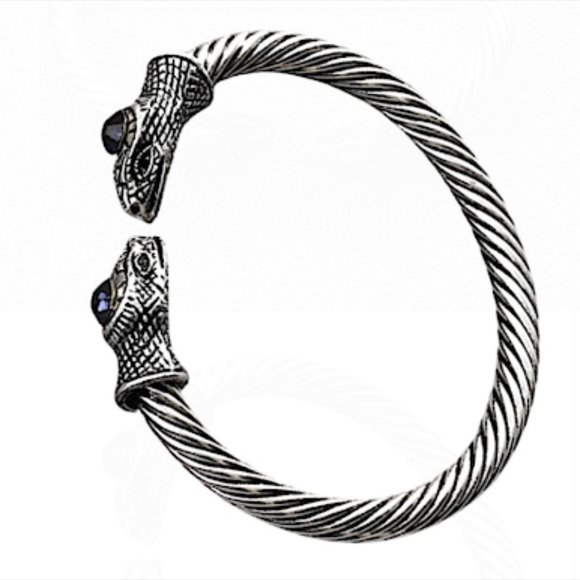 STERLING SILVER SNAKE HEAD BANGLE UNISEX BRACELET - Picture 4 of 6